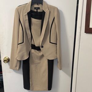 BCX Tan and Black Blazer Dress Ensemble